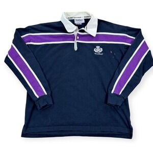 Rugby Nations Rugby Polo Shirt Scotland Tartan Stripe Men's Large Blue Purple